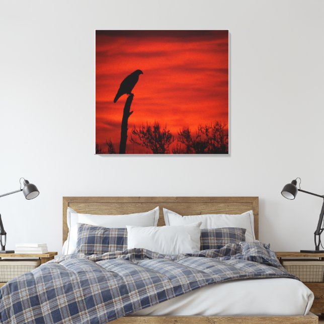 Toile Silhouette d'un Hawk au coucher du soleil (Insitu(Chambre))