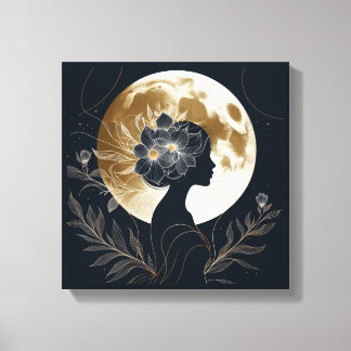 Toile Silhouette Féminin avec Élégance de la Lune Dorée