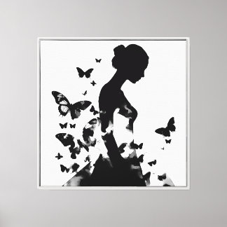 Toile Silhouette monochromatique de ballerine et de papi