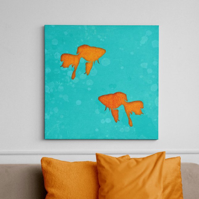 Toile Silhouettes orange de poisson rouge en eau turquoi (Créateur téléchargé)