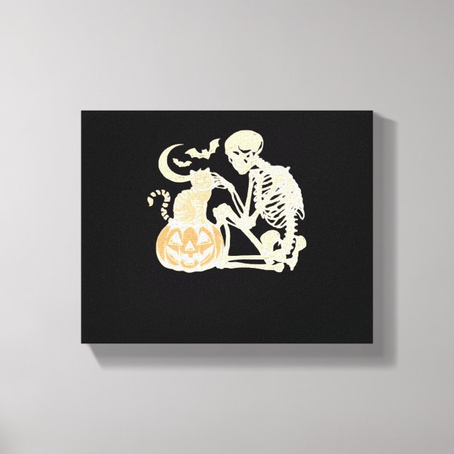 Toile Skeleton Cat Crâne kitty mignonne Halloween Design (Recto)