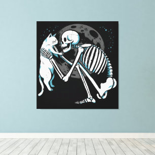 Toile Skeleton Cat Friend Moon Night Art
