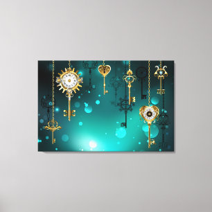 Toile Skeleton Keys on Green Background