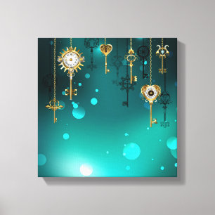 Toile Skeleton Keys on Green Background