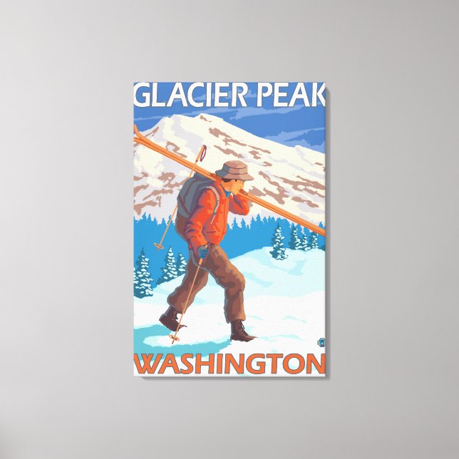 Toile Skier transportant ski de neige - Glacier Peak, WA (Recto)