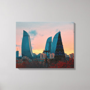 Toile Skyline de Bakou et tours de flammes