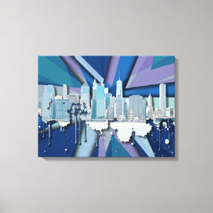 Toile Skyline de New York   Bleu 3D
