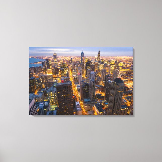 Toile Skyline du centre-ville de Chicago à la tombée de  (Recto)