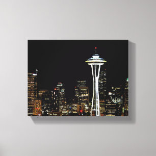 Toile Skyline Seattle la nuit, avec Space Needle.