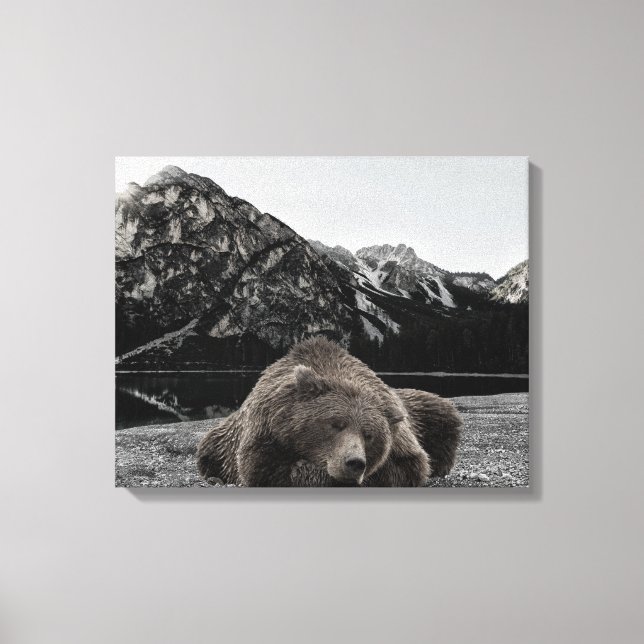 Toile Sleepy Lazy Bear Rustic Cabine Décor (Recto)