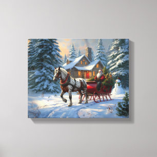 Toile Sleigh Père Noël à cheval de Noël
