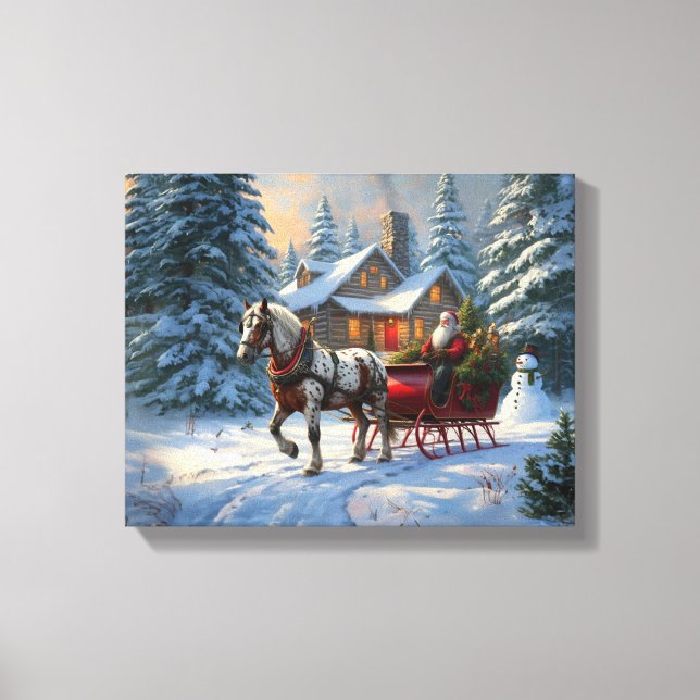 Toile Sleigh Père Noël à cheval de Noël (Recto)