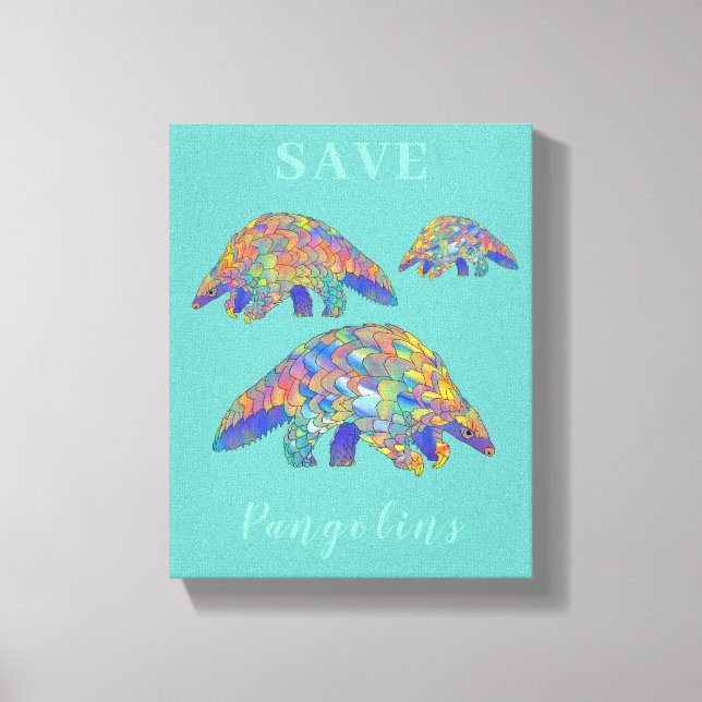 Toile slogan Cute Save Pangolins turquoise (Recto)