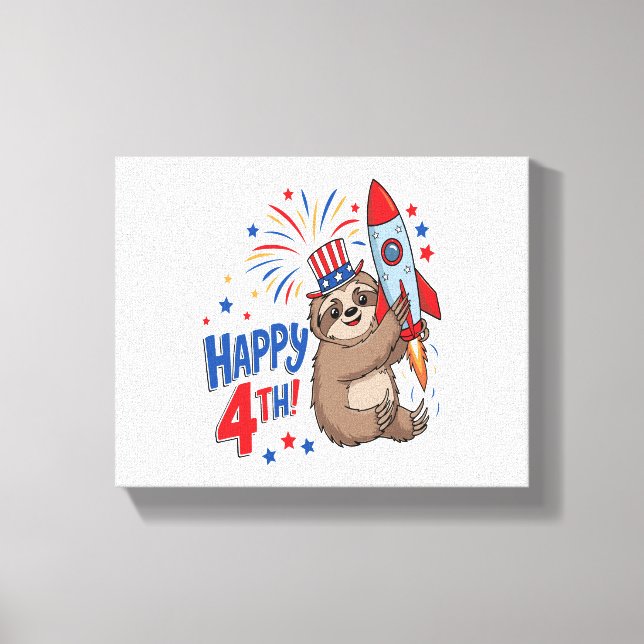 Toile Sloth Happy 4th Rocket Fireworks USA (Recto)