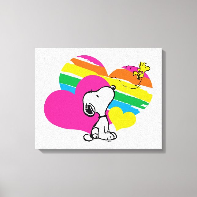 Toile Snoopy et Woodstock | Coeurs arc-en-ciel (Recto)