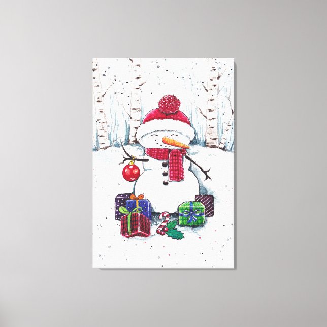 Toile Snowman Avec Cadeaux En Aquarelle Canvas Imprimer (Recto)