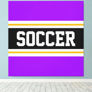 Toile SOCCER clair violet noir blanc rayures jaunes