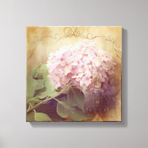Toile Soigneusement été 2 Hydrangées roses Floral Vintag