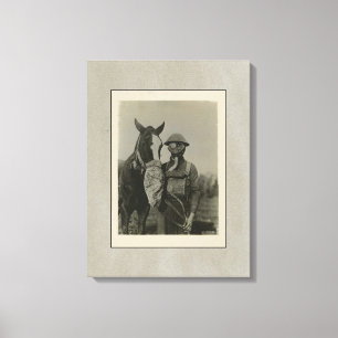 Toile Soldat WW1 et cheval avec des masques de gaz