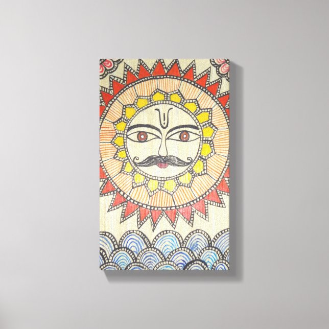 Toile Soleil à Madhubani style peinture (Recto)
