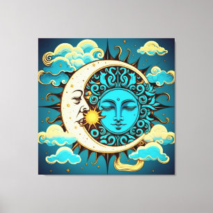 Toile Soleil céleste et lune