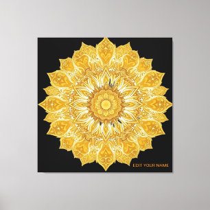 Toile Soleil Floral Mandala Doré Luxueux