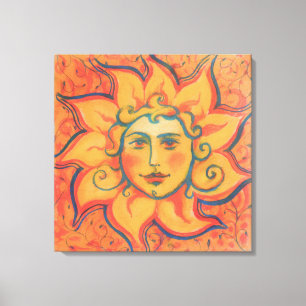 Toile Soleil souriant, Art Imaginaire Fairytale, Jaune o