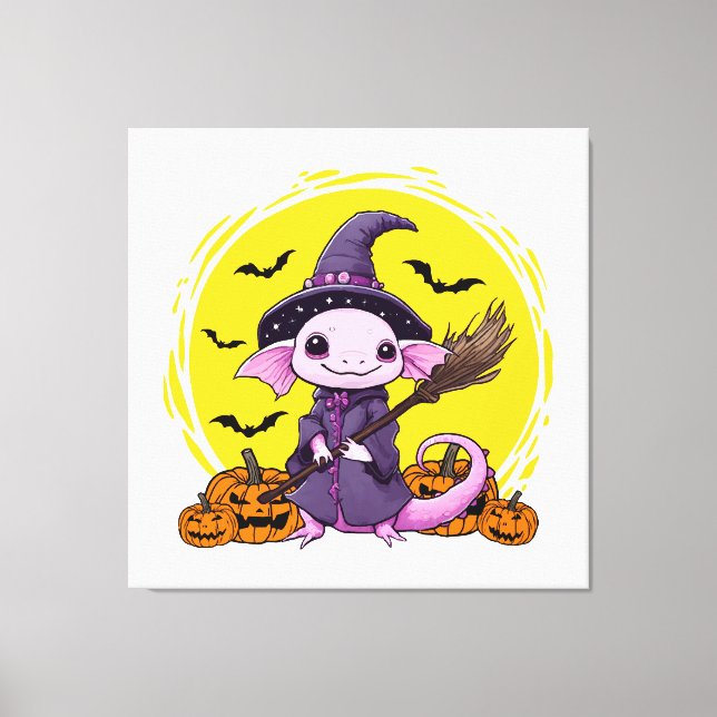 Toile Sorcière d'Halloween Axolotl Mignon (Recto)