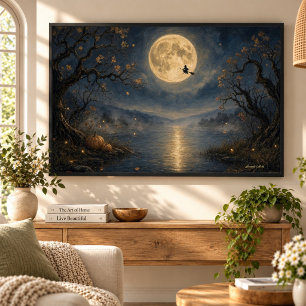 Toile Sorcière sous la pleine lune gothique Halloween La