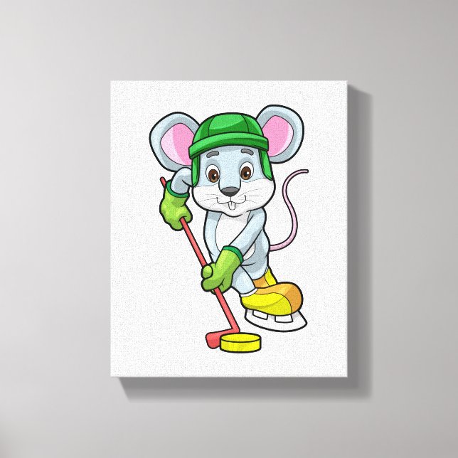 Toile Souris de hockey sur glace avec bâton de hockey (Recto)