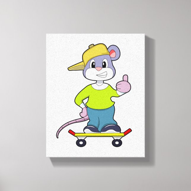 Toile Souris en patineur avec planche à roulettes (Recto)