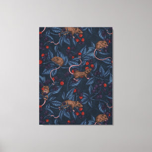 Toile Souris et mûres sur bleu marine