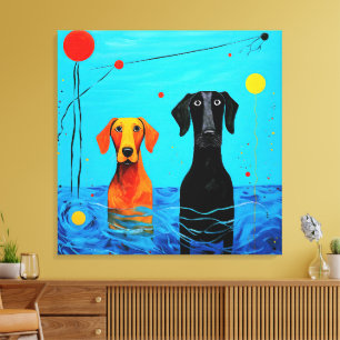 Toile Sous l'Horizon Bleu - Chiens surréalistes et color