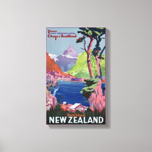 Toile South Island New Zealand Poster vintage restauré