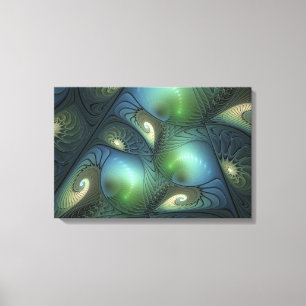 Toile Spirales Turquoise Beige Vert Abstrait Fractal Art