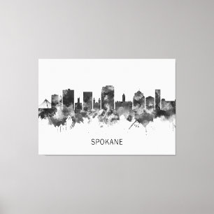 Toile Spokane Washington Skyline BW