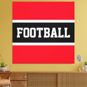 Toile Sporty Black Bright Red White FOOTBALL Stripes