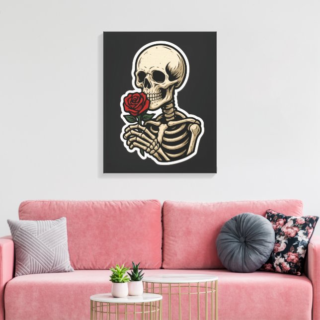 Toile Squelette tenant un Rose - Sticker gothique artist (Insitu(Salon))
