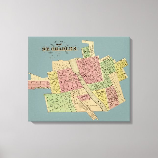Toile St Charles ILLINOIS 1871 CARTE FOX RIVER KANE COMT (Recto)