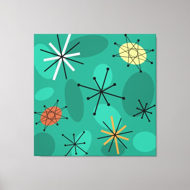 Toile Starbursts Spoutnik du milieu du siècle Turquoise (Recto)
