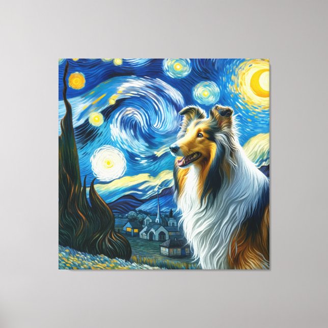 Toile Starry Collie Portrait de chien - Portrait d'anima (Recto)