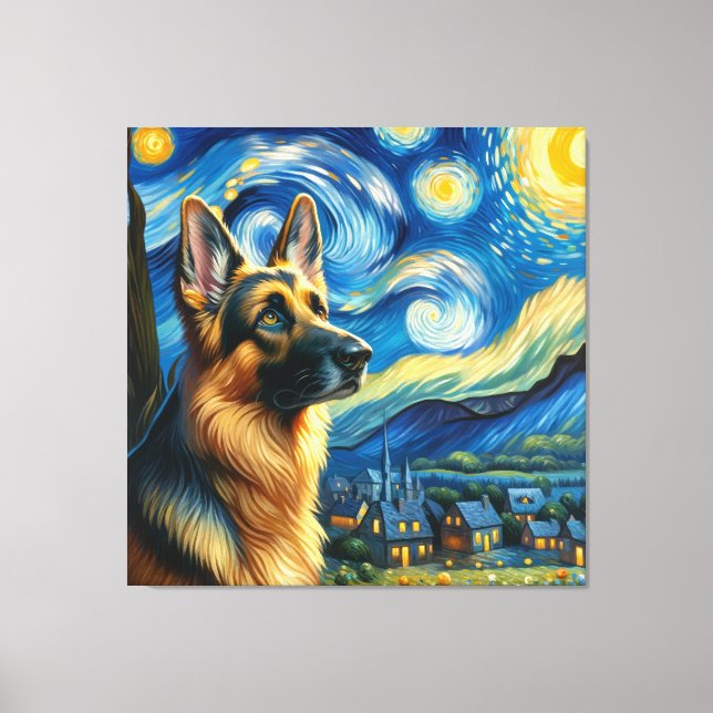 Toile Starry German Shepherd Portrait de chien - Portrai (Recto)