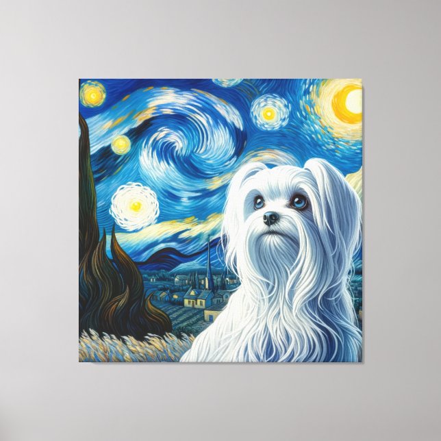 Toile Starry Maltese Portrait de chien - Portrait d'anim (Recto)