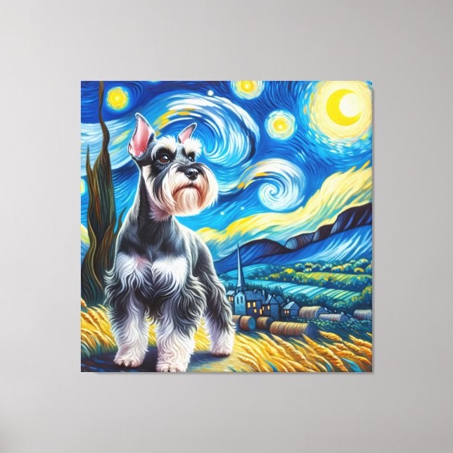 Toile Starry Miniature Schnauzer Portrait de chien (Recto)