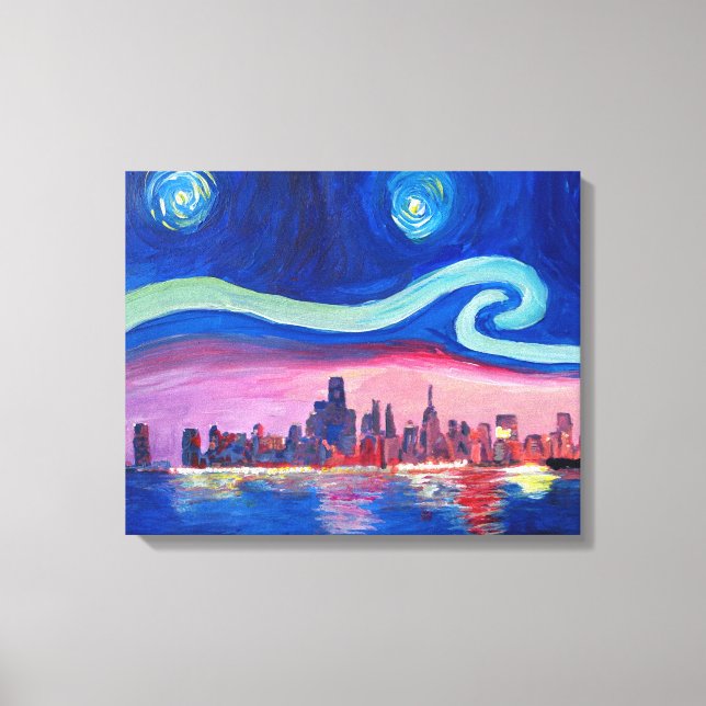 Toile Starry night à Chicago - Van Gogh inspirations (Recto)