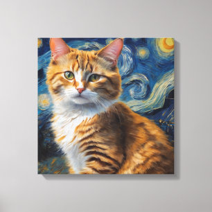 Toile Starry Night Art with a Cat