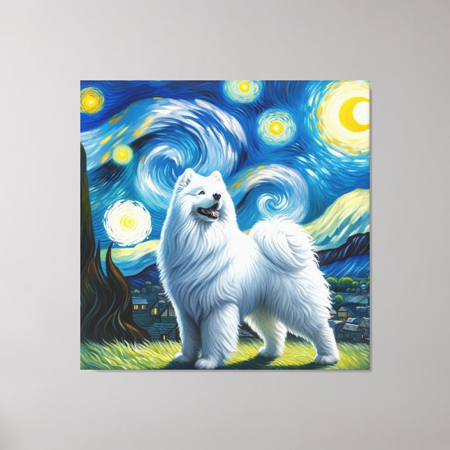 Toile Starry Samoyed Portrait de chien - Portrait pour a (Recto)