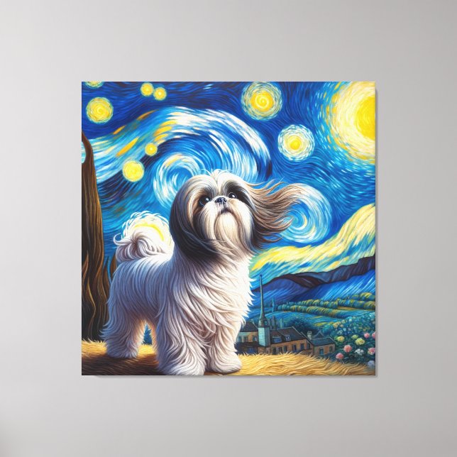 Toile Starry Shih Tzu Portrait de chien - Portrait de ch (Recto)