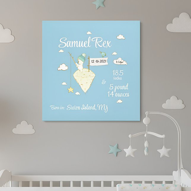 Toile Statistiques de naissance avec peu d'ours (birth stats canvas print for boys)