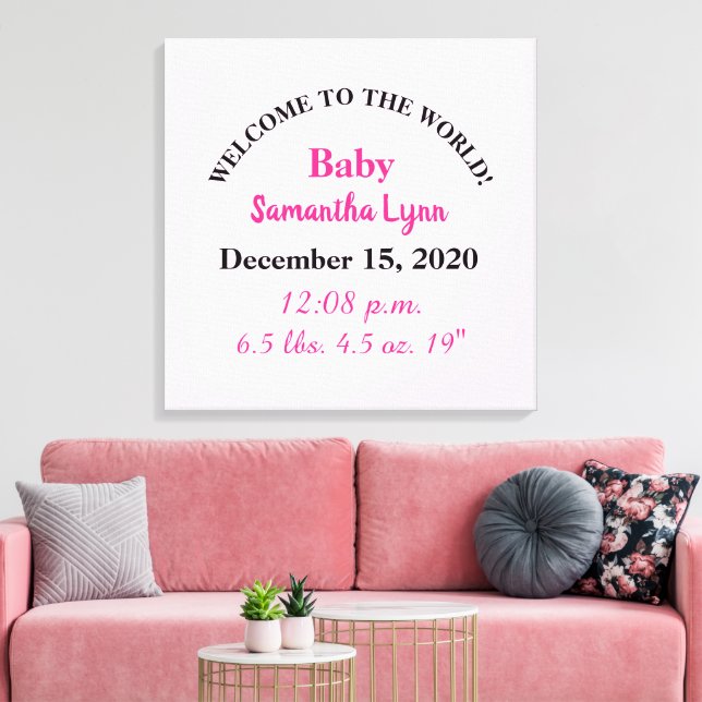Toile Statistiques de naissance de bébé fille rose (Insitu(Salon))